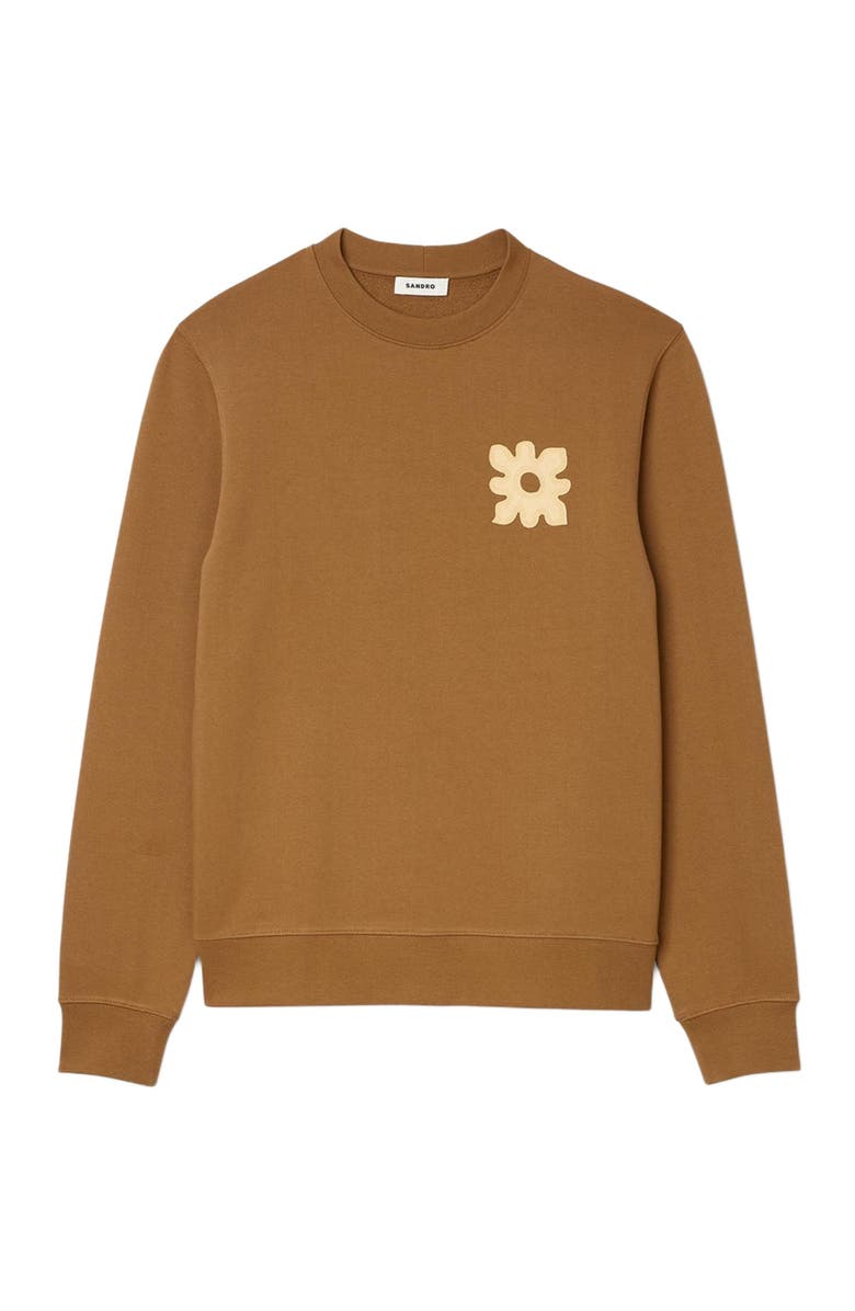 SANDRO Sweatshirt with flower patch, Alternate, color, Nut