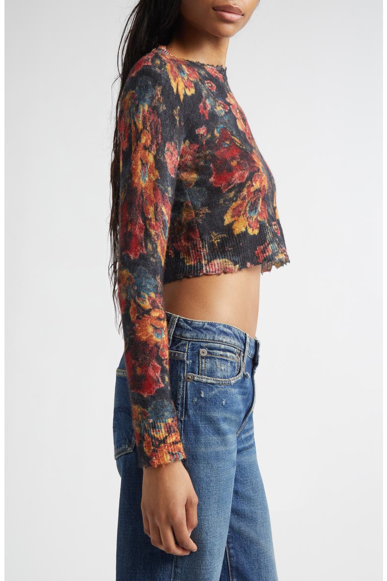 Floral Cashmere Crop Sweater, Alternate, color, RED FLORAL MULTI