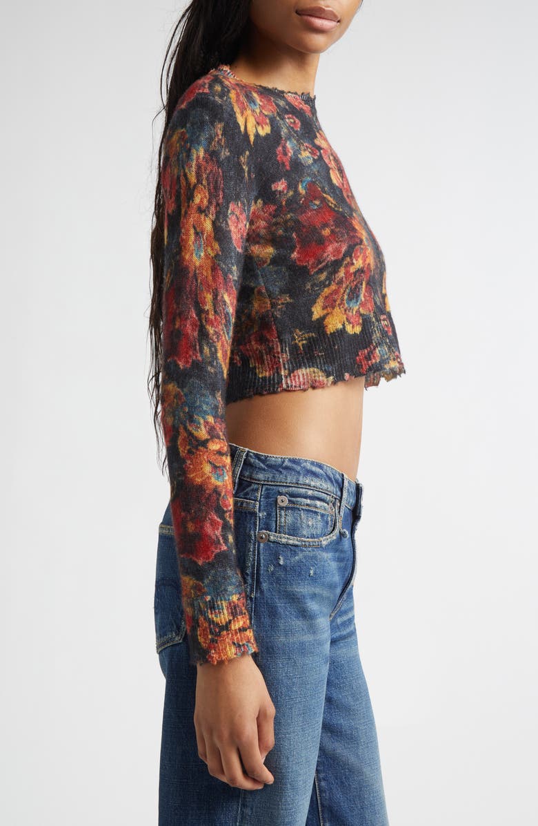 R13 Floral Cashmere Crop Sweater, Alternate, color, Red Floral Multi