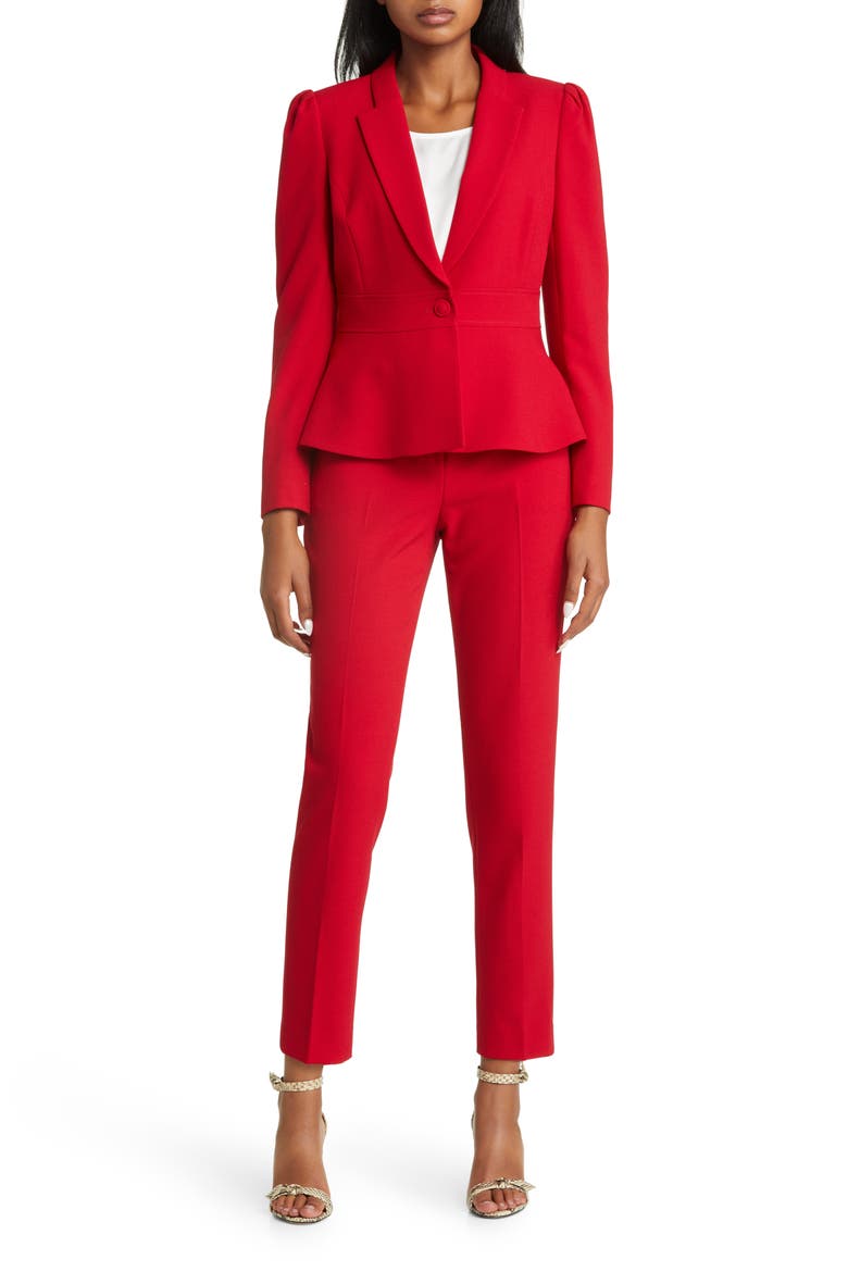Peplum Blazer & Tapered Pants Set, Main, color, RED