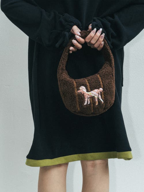 Lost Pattern Nyc "pan Pan" Half Moon Shearling Bag In Brown