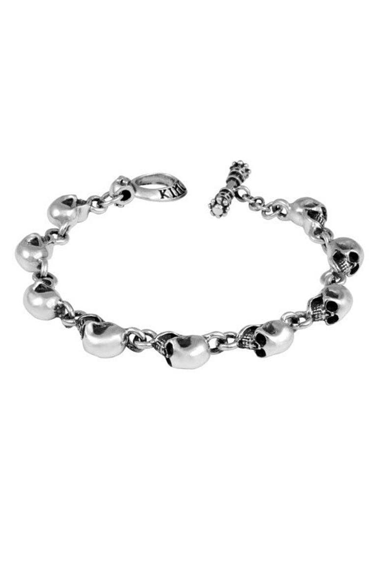 King Baby Studio Small Silver Skull Bracelet, Main, color, 