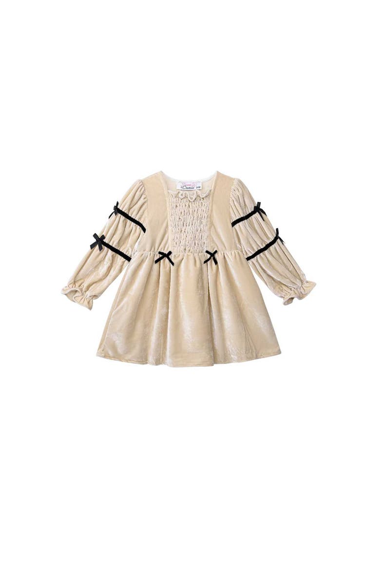 Velvet Bow Dress, Main, color, Beige