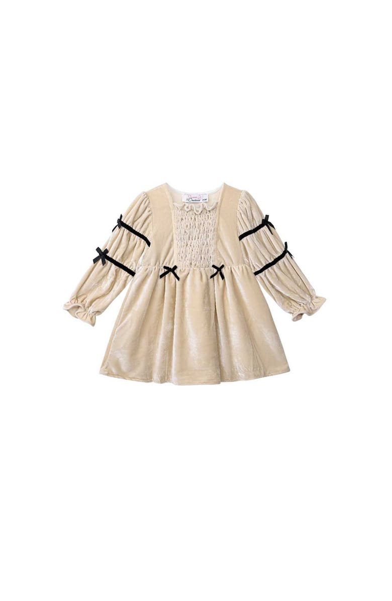 Sweet Cactus Velvet Bow Dress, Main, color, Beige