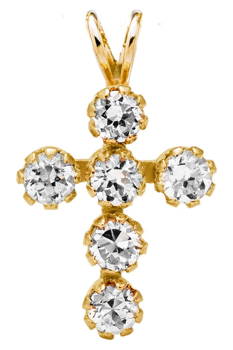 14k Gold & Cubic Zirconia Cross Necklace, Main, color, GOLD