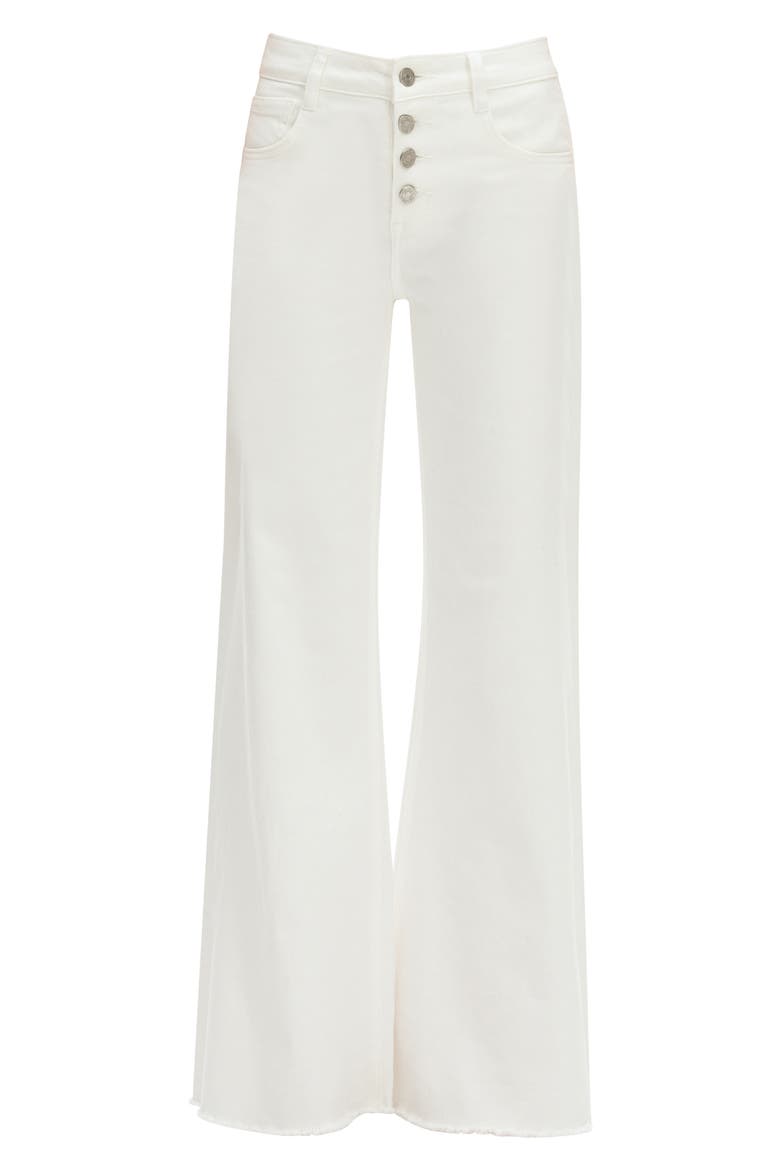 Frayed Exposed Button Mid Rise Wide Leg Jeans, Alternate, color, WHITE