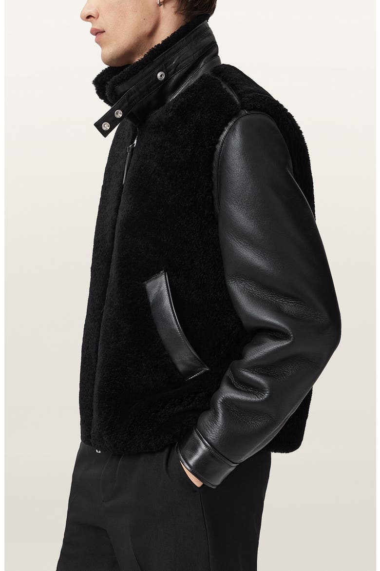 Conyer Genuine Shearling Pilot Leather Jacket, Alternate, color, BLACK