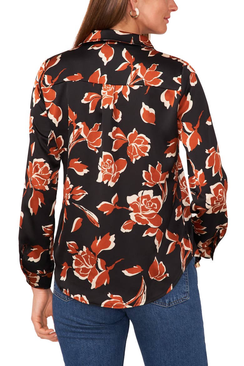 Floral Print Button-Up Utility Shirt, Alternate, color, RICH BLACK
