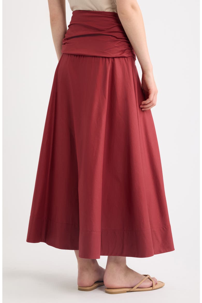 Simone Ruched Waist Cotton Midi Skirt, Alternate, color, PORTO RED
