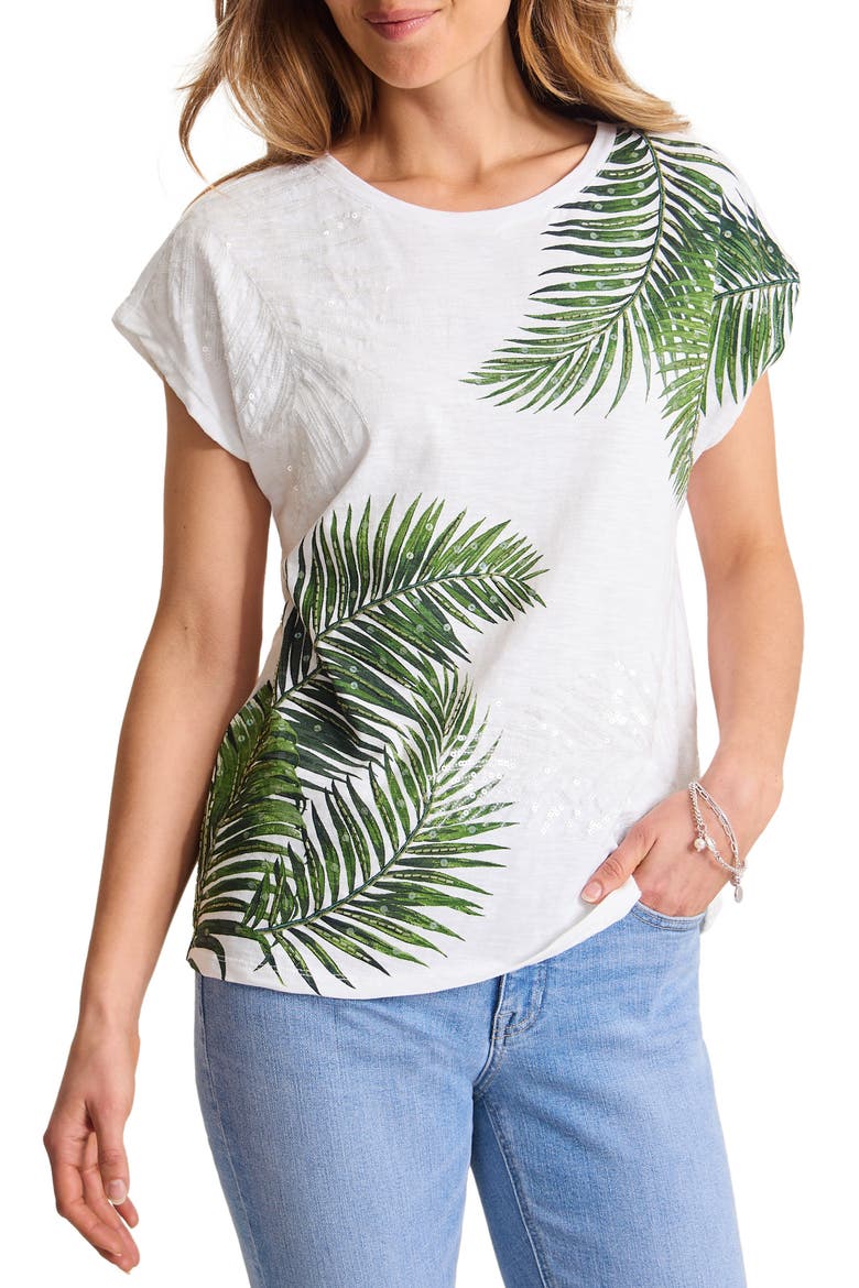 Leaf of Luxury Sequin Embellished Organic Cotton Graphic T-Shirt, Main, color, WHITE
