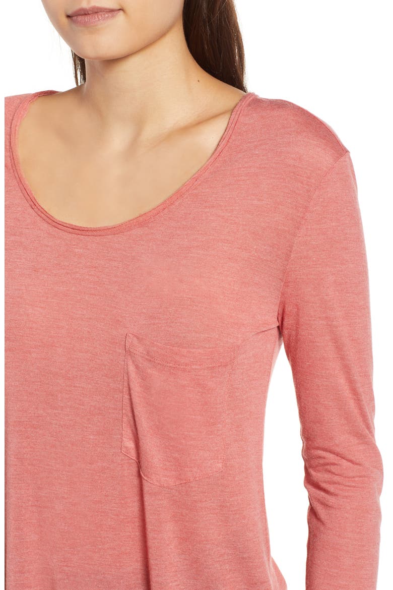 Raw Edge Scoop Neck Tee, Alternate, color, PINK CEDAR