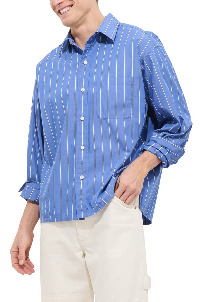 Franklin Loose Fit Stripe Cotton Button-Up Shirt, Alternate, color, BLUE/ NAVY