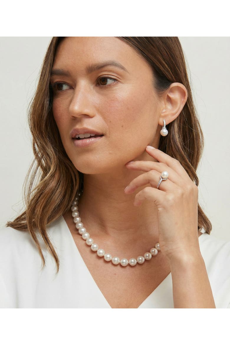 White South Sea Pearl & Diamond Huggie Emily Earrings, Alternate, color, White Gold