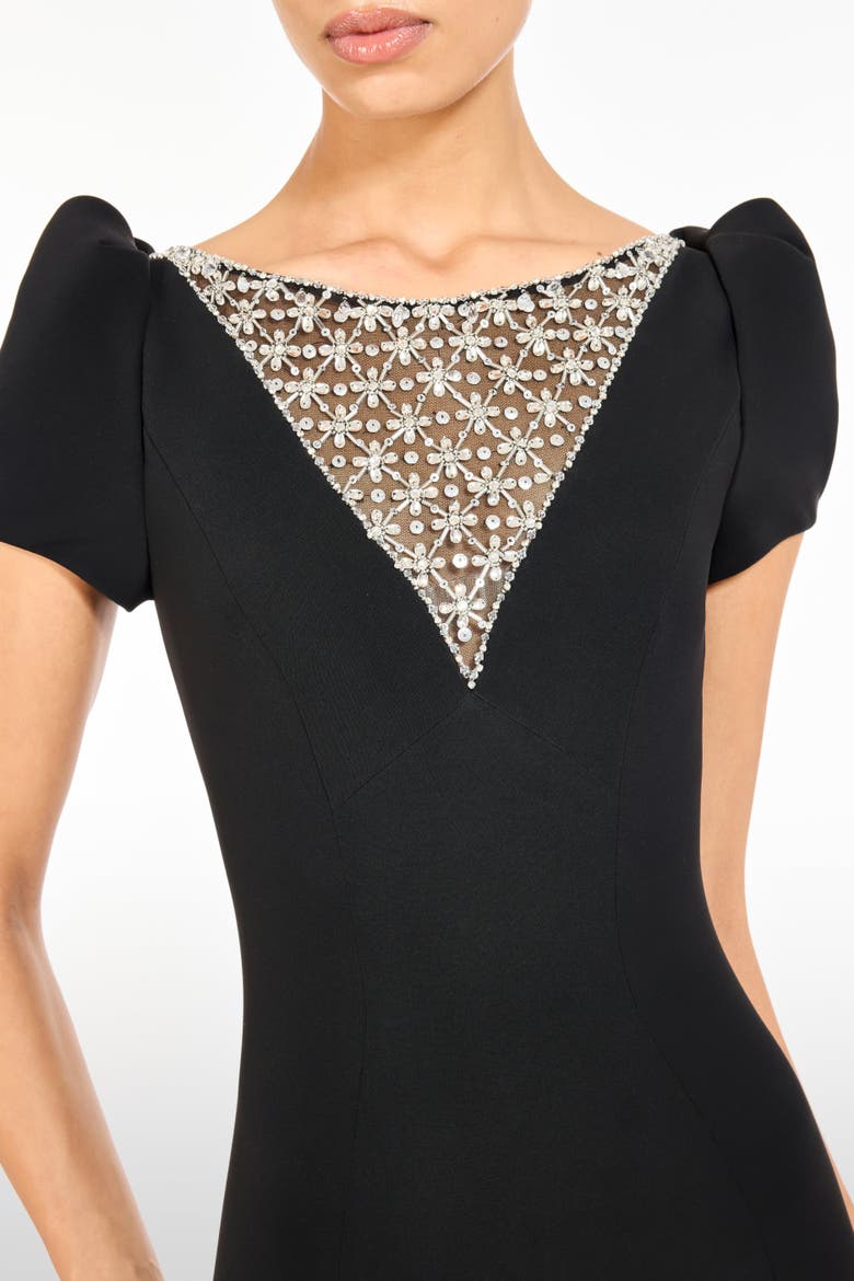 Vienna Embellished Puff-Sleeve Midi Dress, Alternate, color, Liquorice