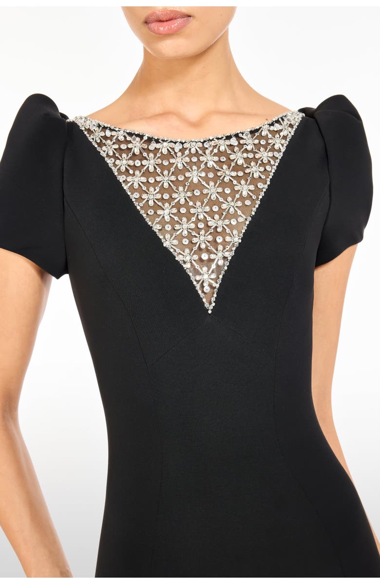 Jenny Packham Vienna Embellished Puff-Sleeve Midi Dress, Alternate, color, Liquorice