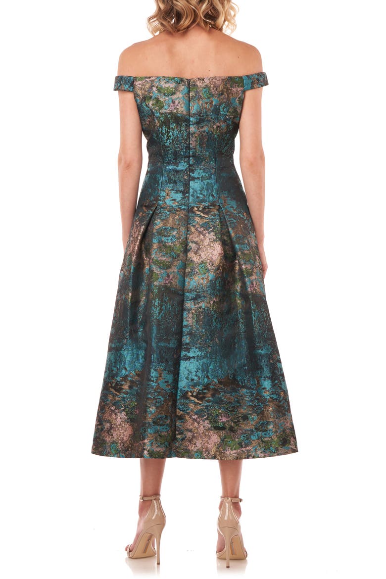Carina Metallic Jacquard Off the Shoulder Cocktail Dress, Alternate, color, TEAL MULTI