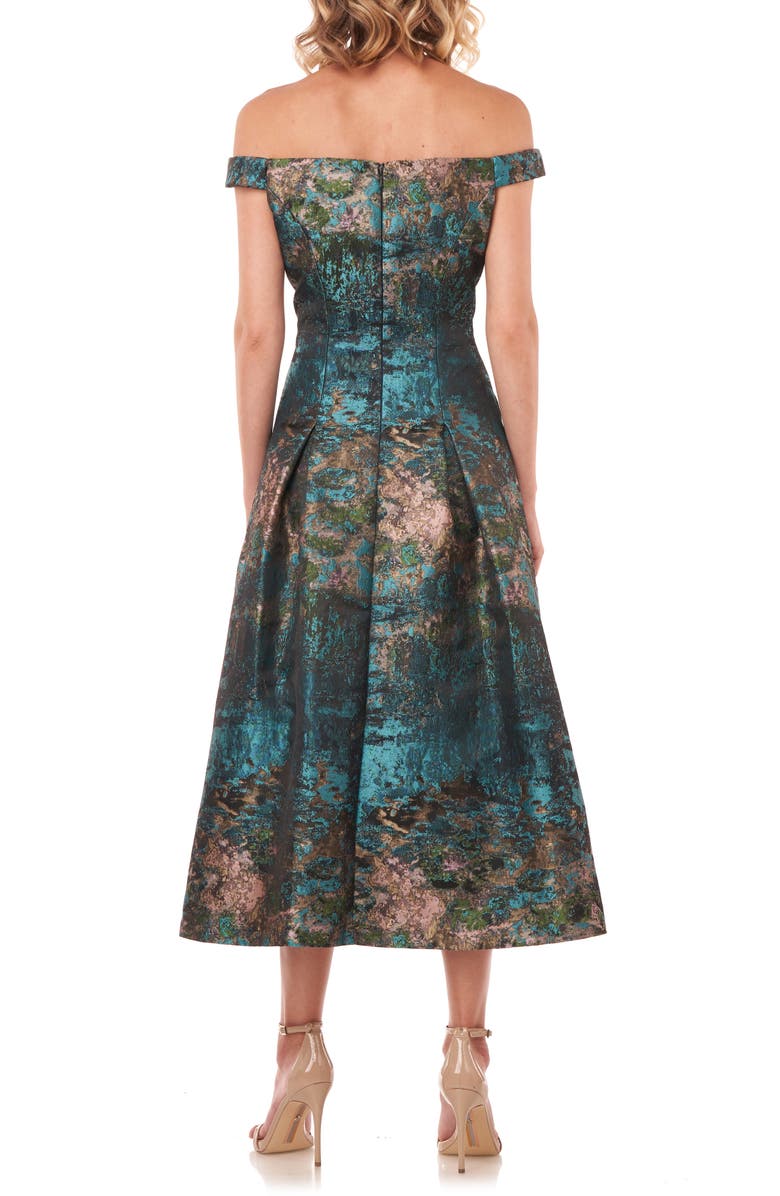 Kay Unger Carina Metallic Jacquard Off the Shoulder Cocktail Dress, Alternate, color, 