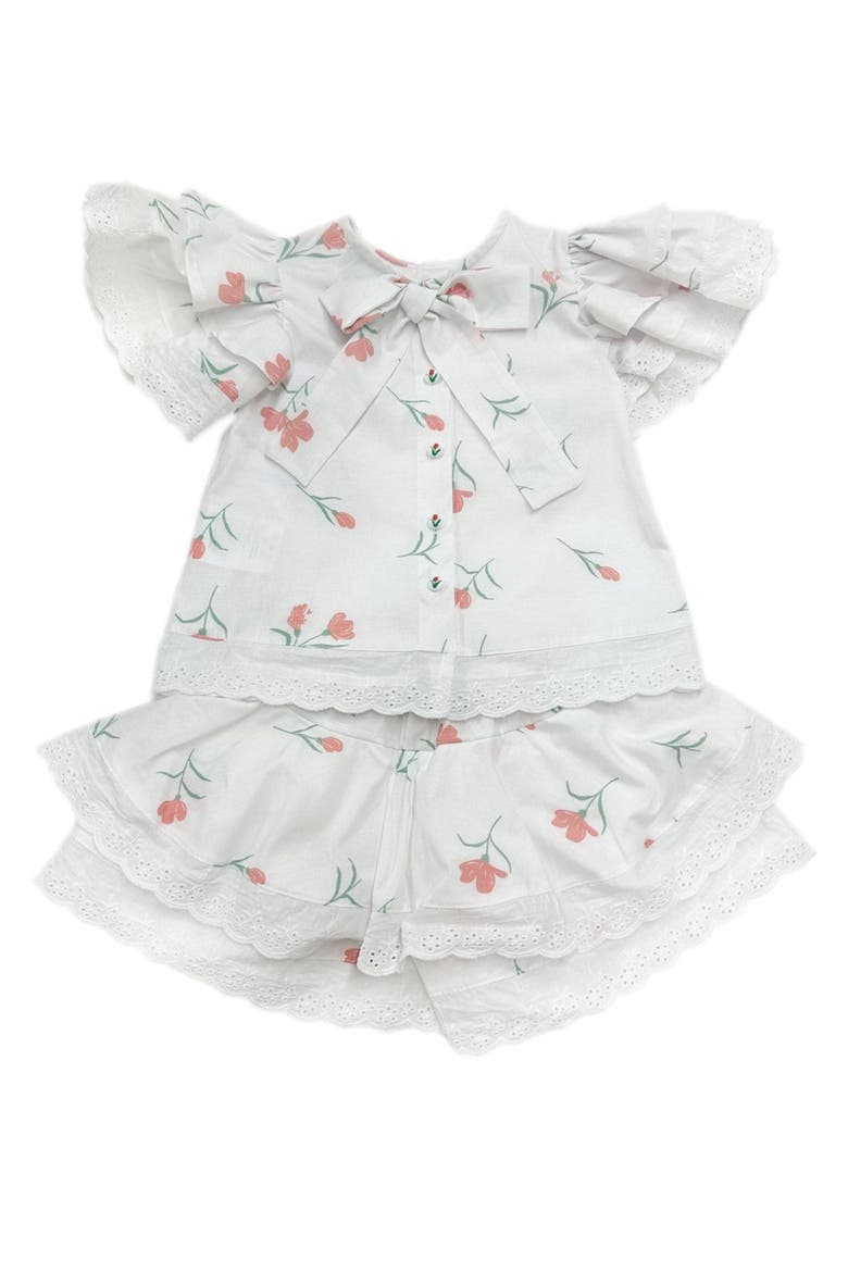 Tulip Cotton Blouse and Shorts Set, Main, color, White Tulip Print