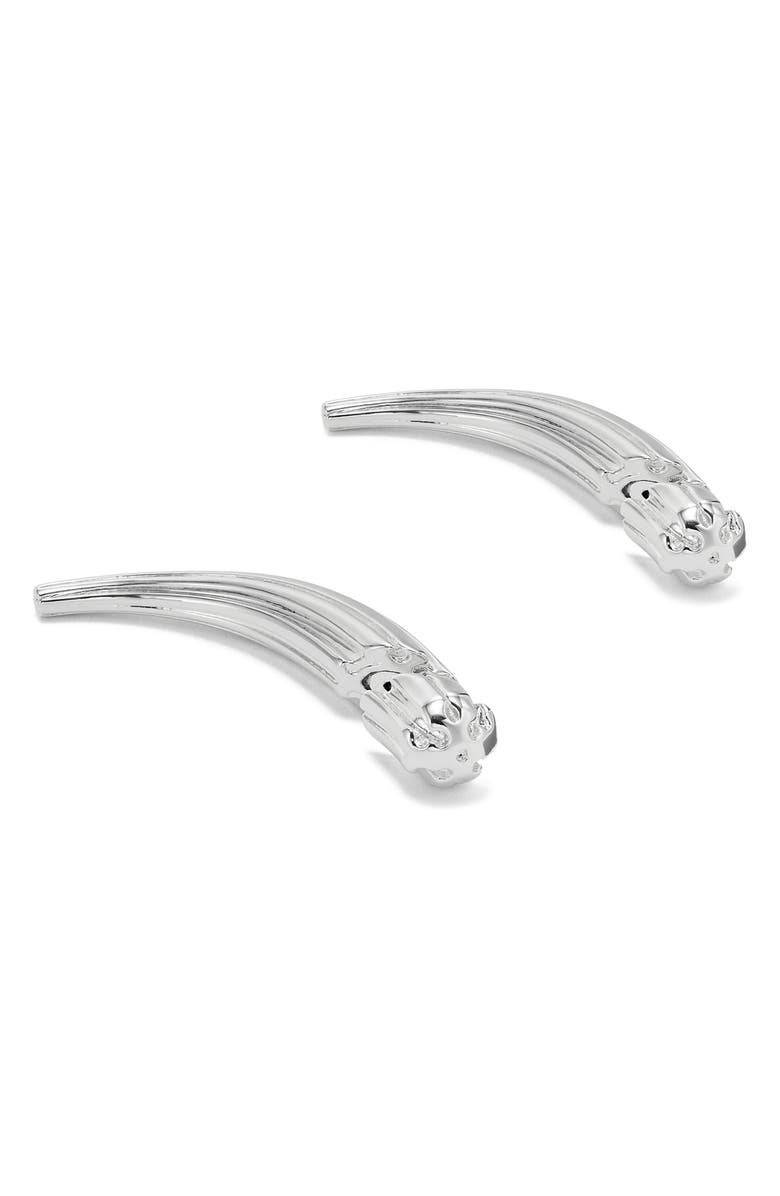 Tory Burch Pierced Front-Back Earrings, Alternate, color, Light Silver