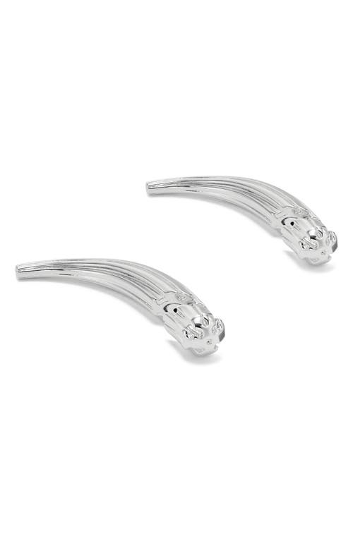 Tory Burch Logo Spike Front/back Earrings In Light Silver