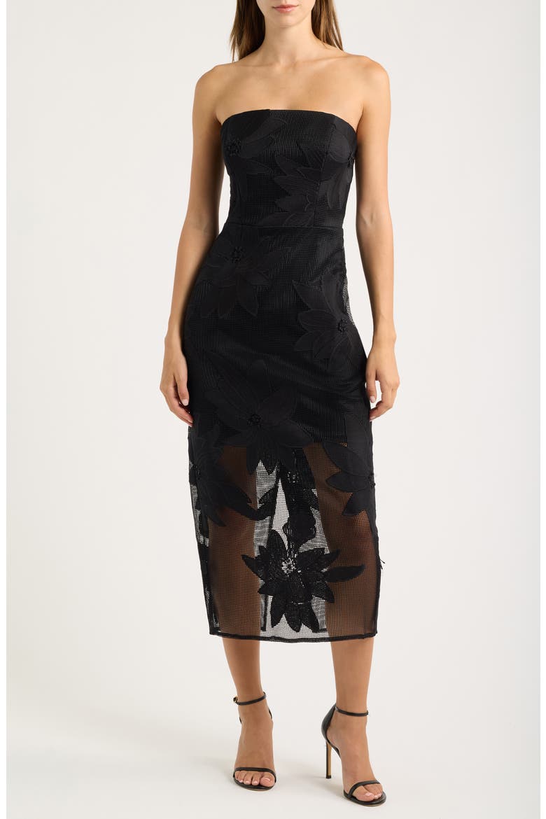 Strapless Mesh Column Dress, Main, color, BLACK