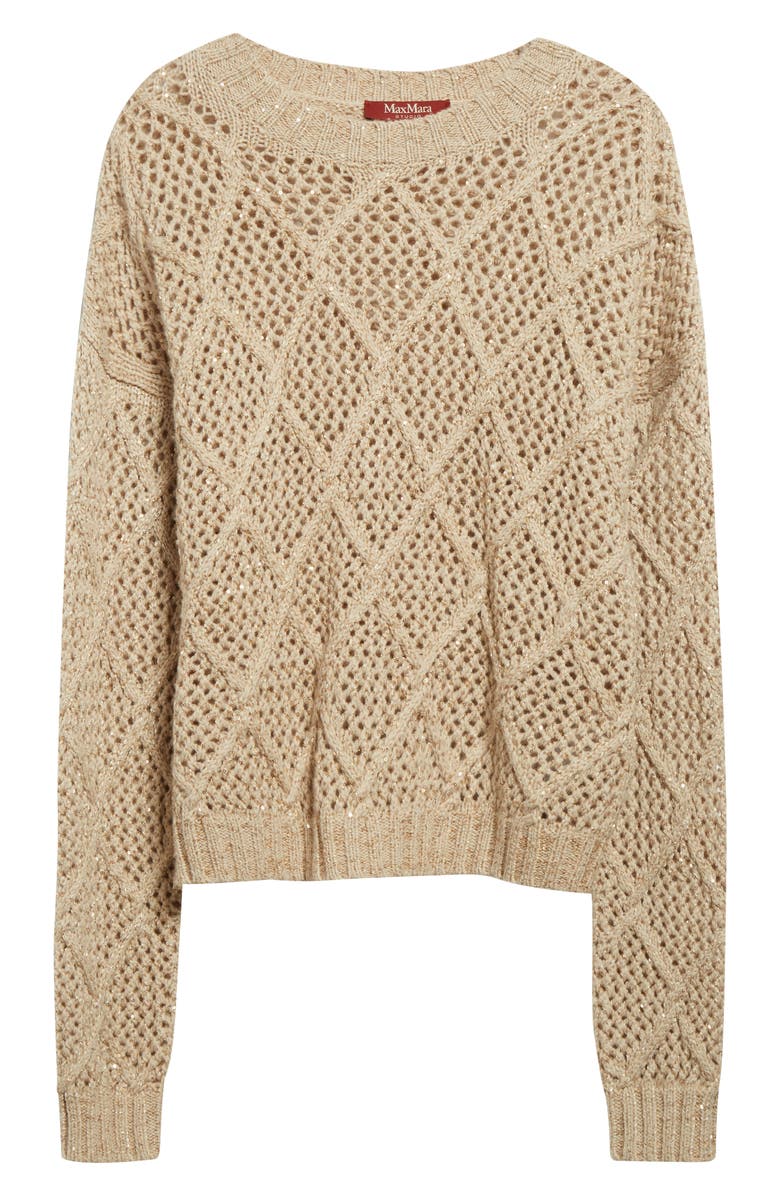 Max Mara Studio Ellade Diamond Wool & Cashmere Crewneck Sweater, Alternate, color, Beige