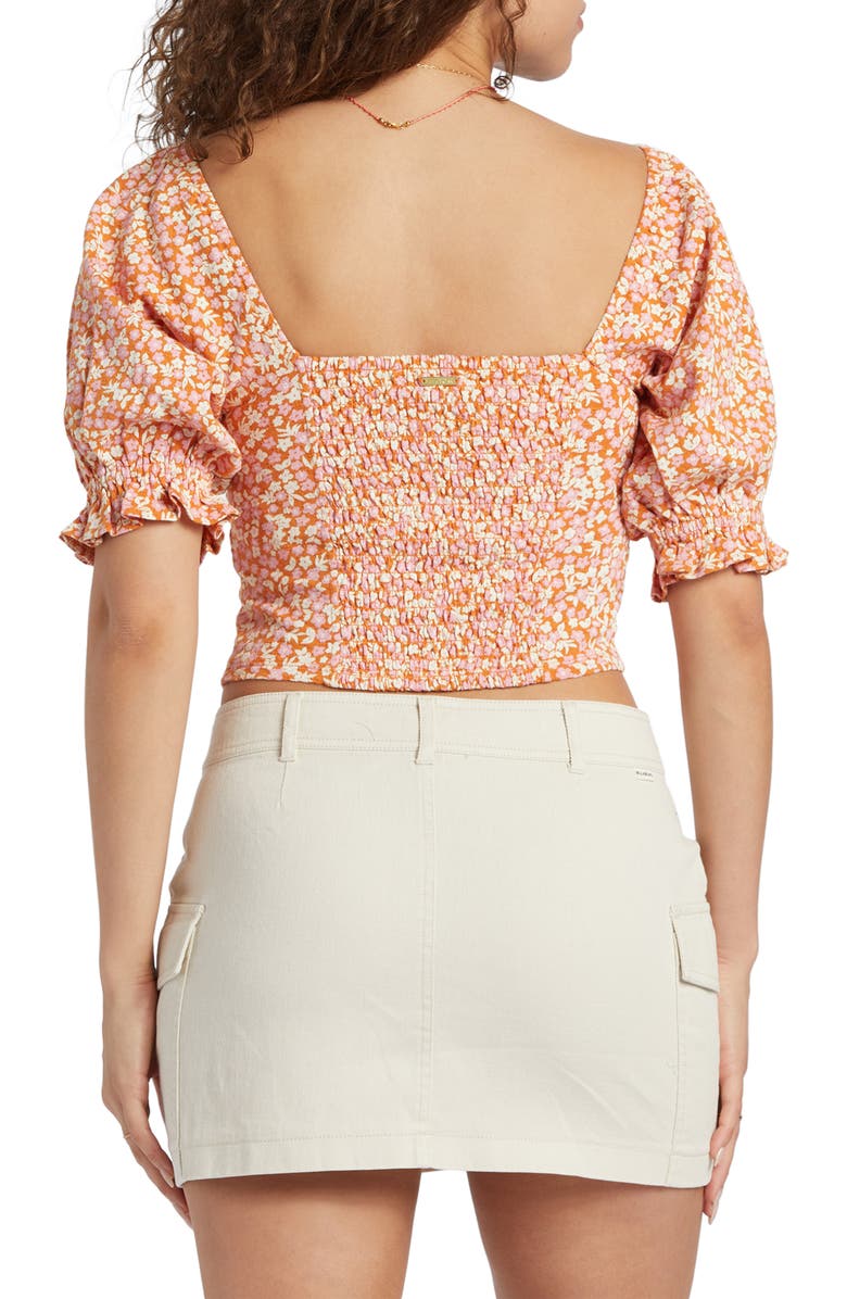 Billabong Floral Pointelle Smocked Back Crop Top, Alternate, color, Light Sorbet