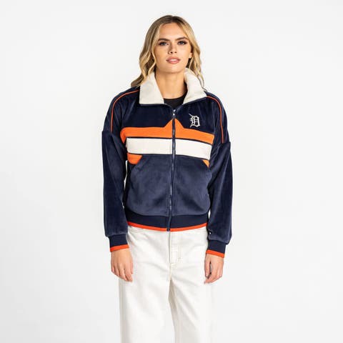 Women's The Wild Collective  Navy Detroit Tigers Velvet Cord Full-Zip Jacket