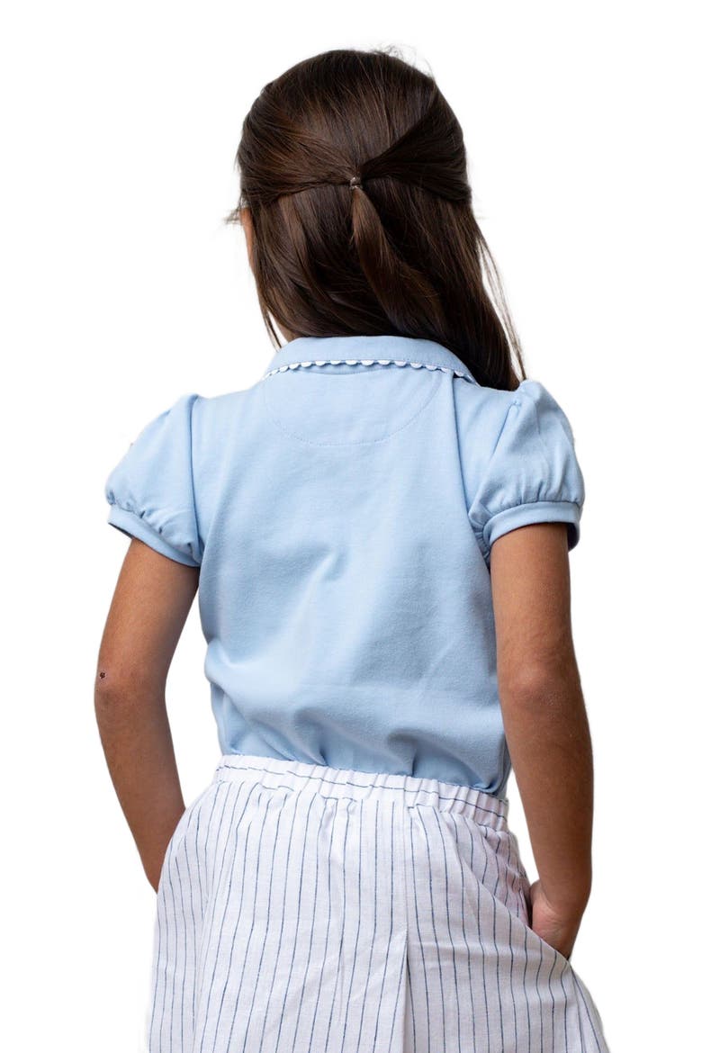 Girls' Organic Puff Sleeve Polo, Kids, Alternate, color, Classic Blue with White