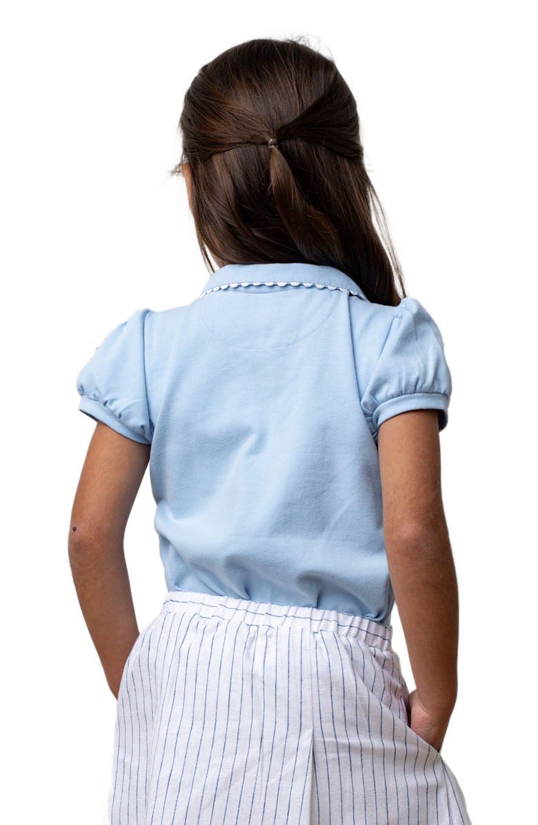 Hope & Henry Girls' Organic Puff Sleeve Polo, Kids, Alternate, color, Classic Blue With White
