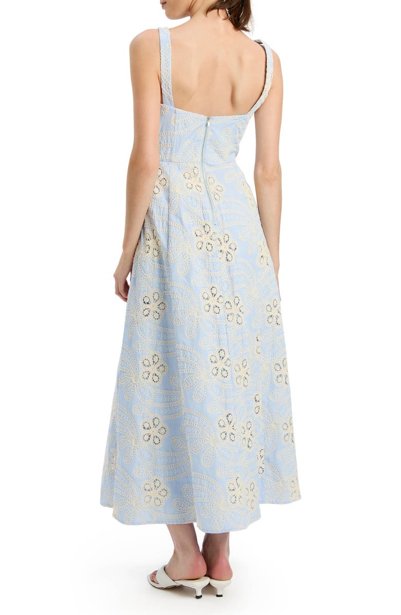 Bardot Lilah Floral Eyelet Lace Corset Midi Sundress, Alternate, color, 