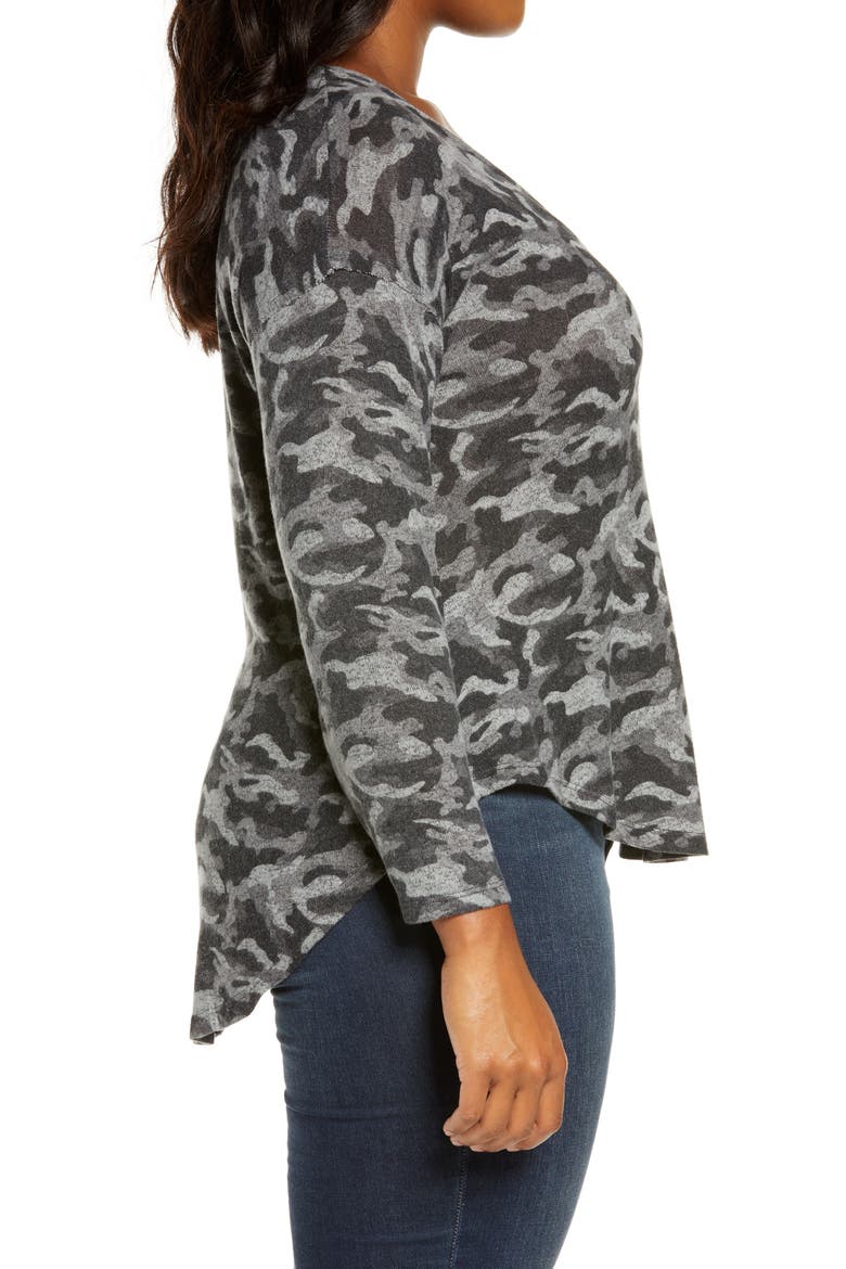 Sami Camo V-Neck Top, Alternate, color, CAMO BLACK