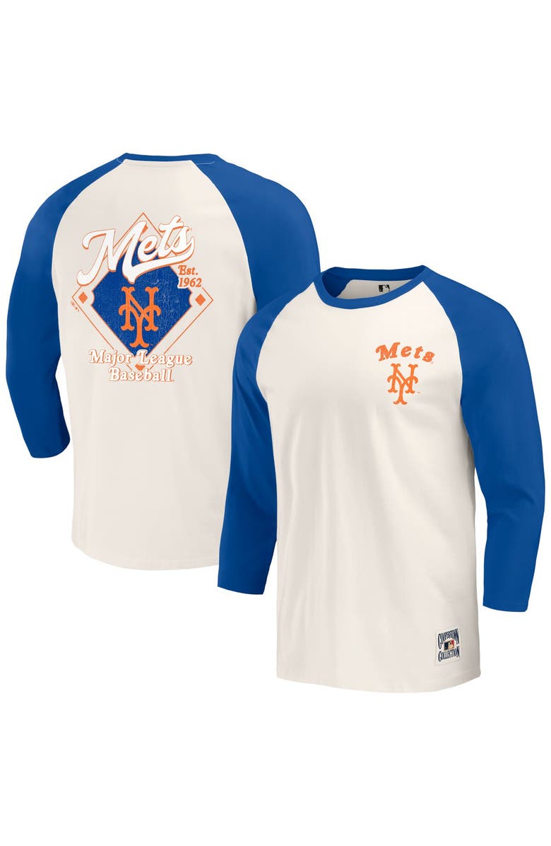 Darius Rucker Collection by Fanatics Men's Darius Rucker Collection by Fanatics Royal/White New York Mets Cooperstown Collection Raglan 3/4-Sleeve T-Shirt, Main, color,