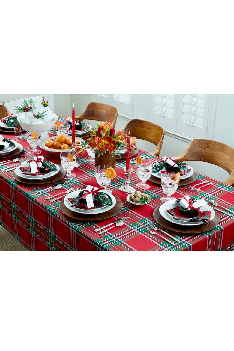 Linen Placemats Set of 4, 14 x 19" - Madras Holiday Plaid, Alternate, color, Red