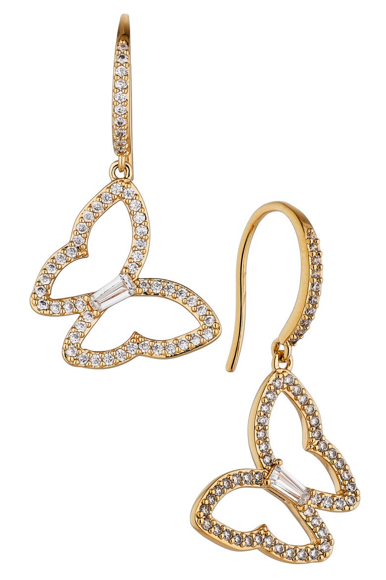 Cirque Pavé Cubic Zirconia Butterfly Drop Earrings, Main, color, GOLD