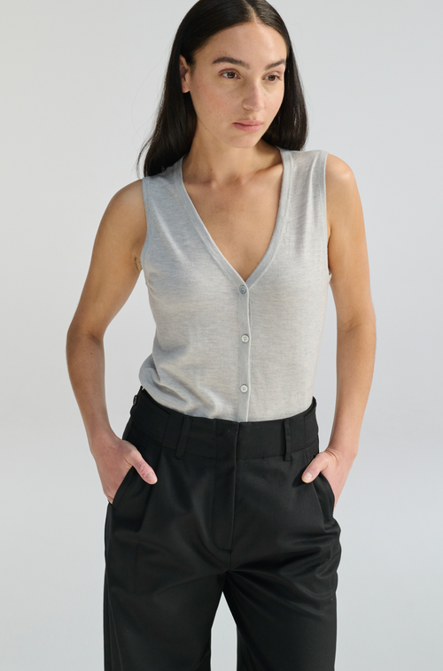 Almina Concept Knit Button Closure Vest In Grey