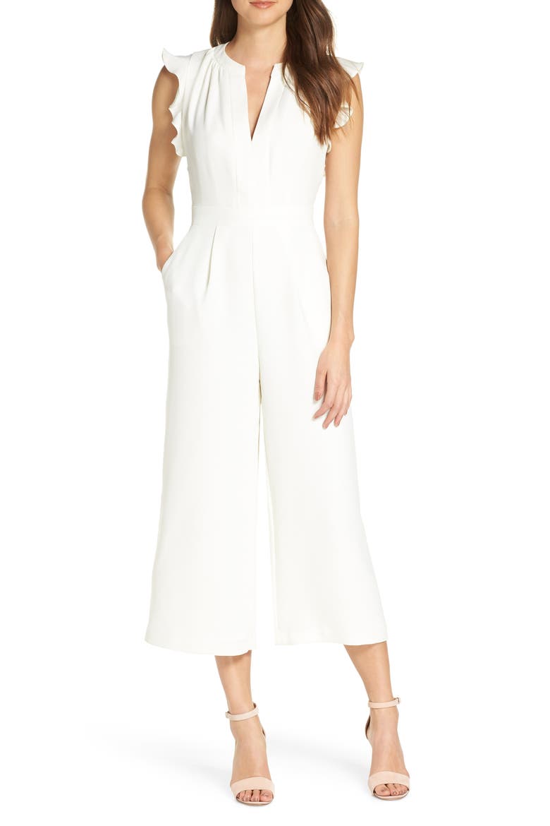Ruffle Wide Leg Crop Jumpsuit, Main, color, IVORY
