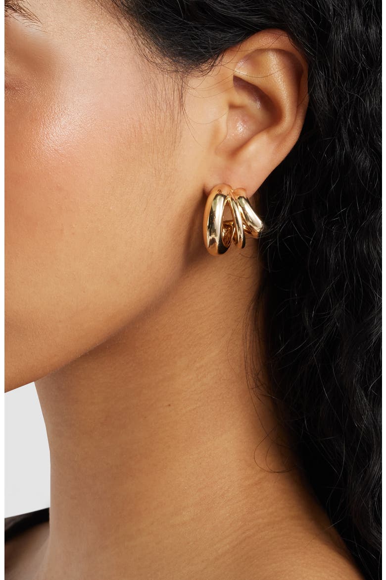 Curved Triple Hoop Earrings, Alternate, color, GOLD