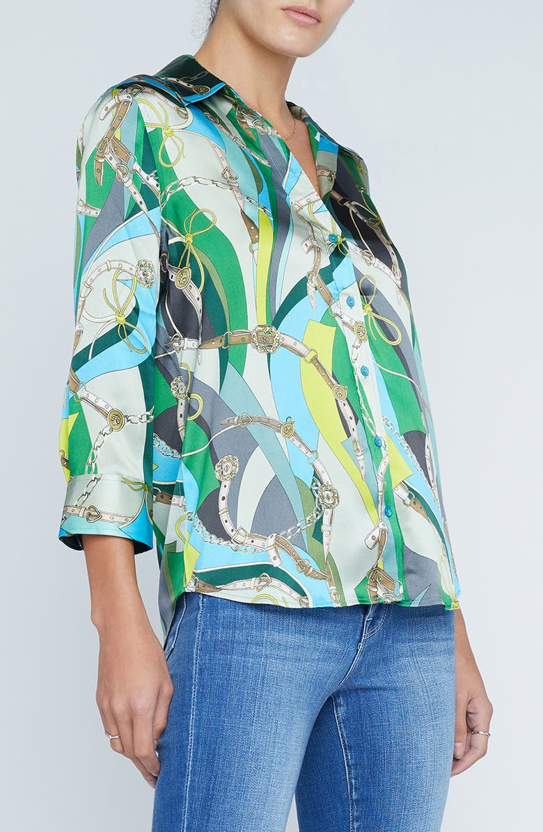 L'AGENCE Dani Mixed Print Silk Button-Up Shirt, Alternate, color,