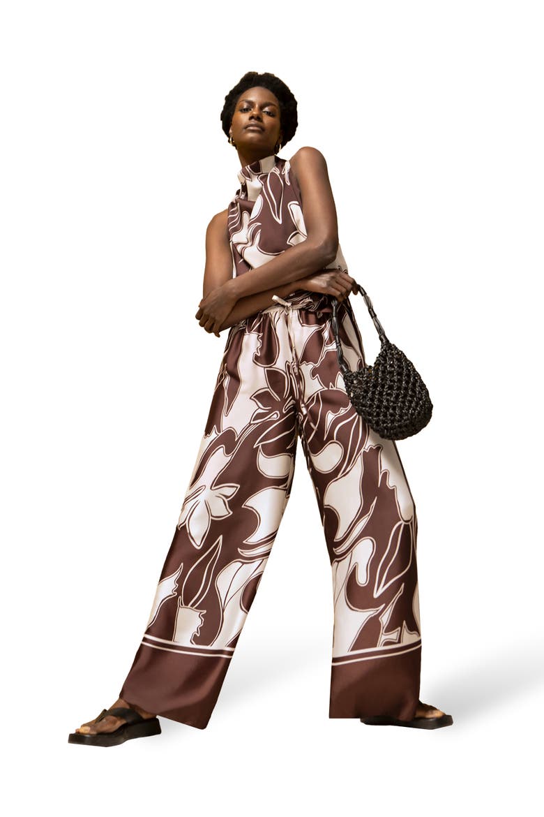 Swirl Border Print Trouser, Main, color, Brown