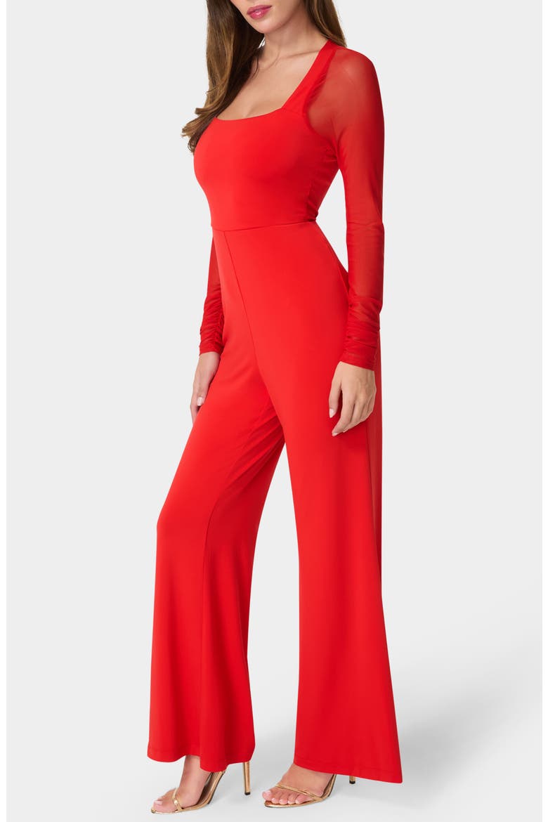 Mesh Long Sleeve Jumpsuit, Alternate, color, RED