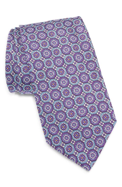 Neat Medallion Jacquard Silk & Cotton Tie