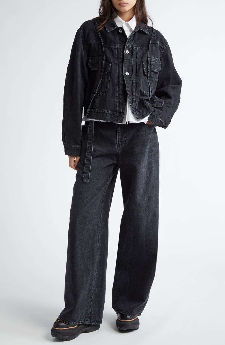 Sacai Offset Flared Denim Jacket, Alternate, color,