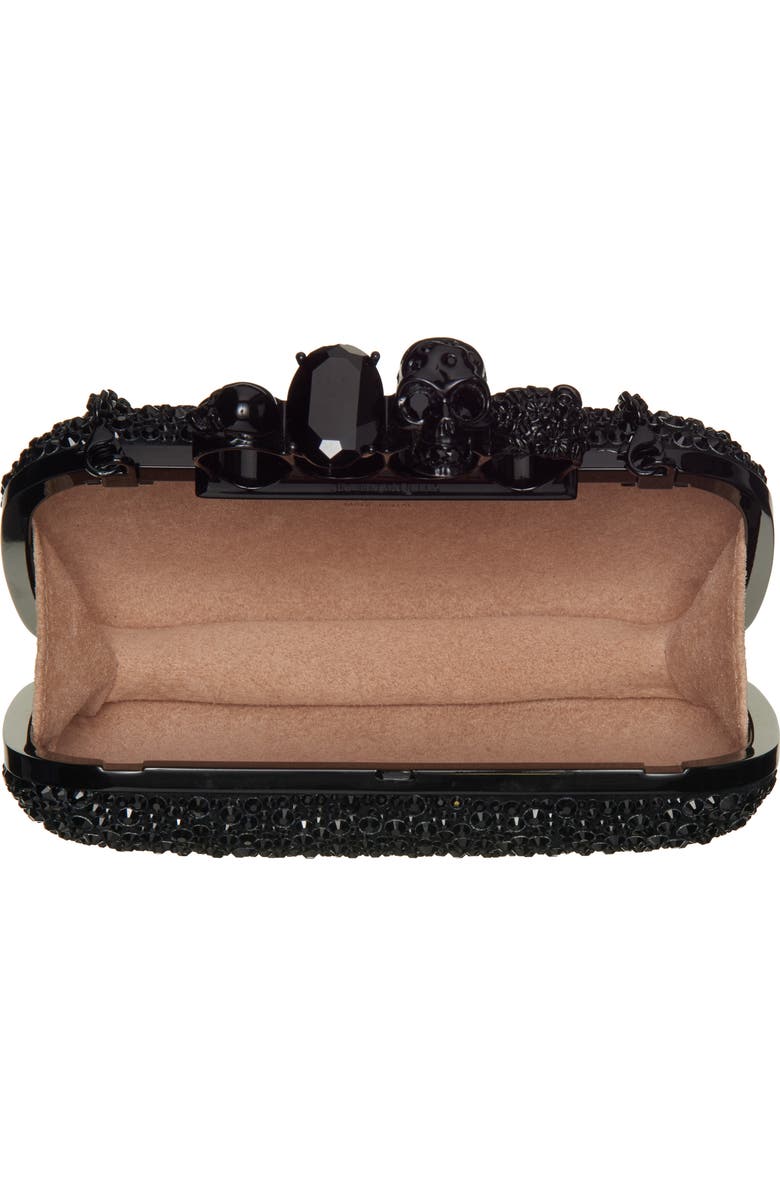 McQueen Skull Crystal Embellished Four-Ring Box Clutch, Alternate, color, Black/Black