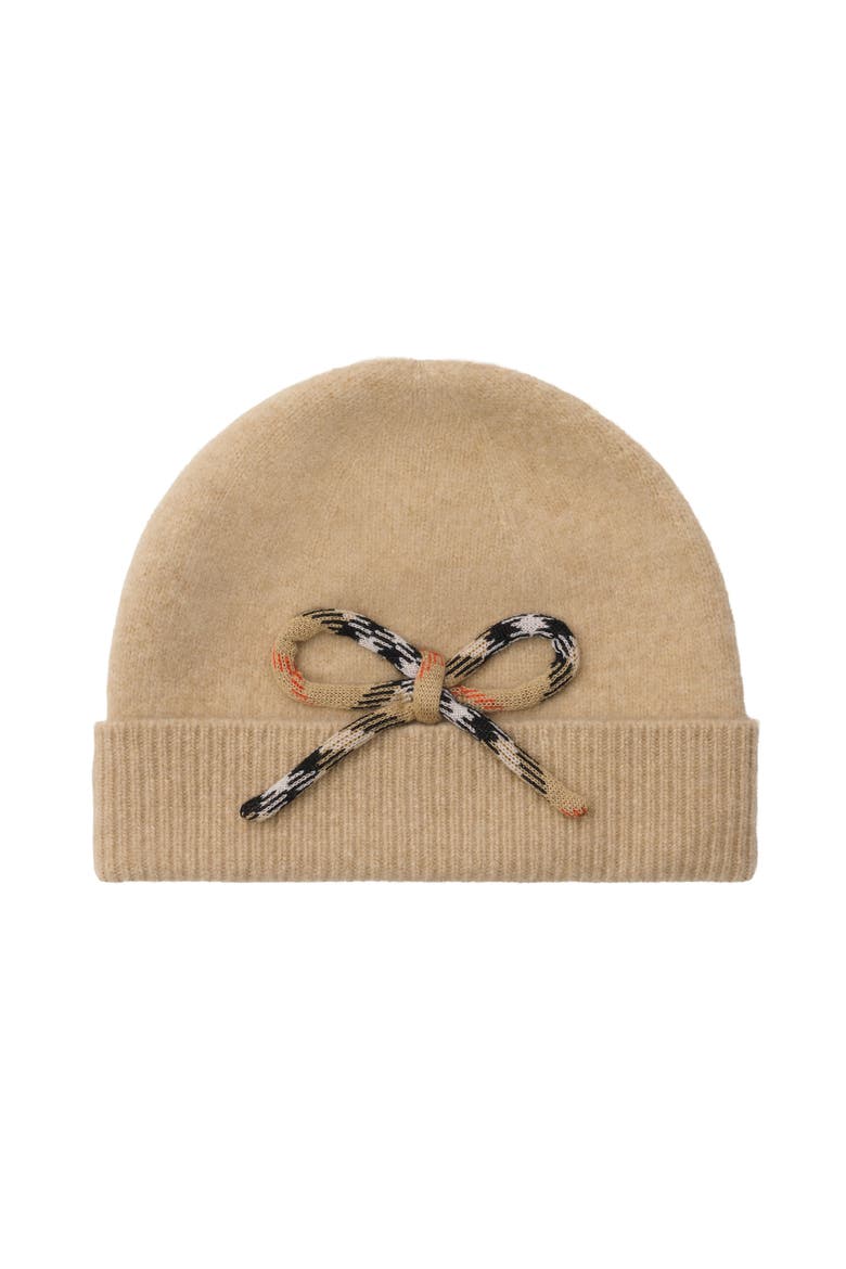 Check Bow Wool Cashmere Beanie, Main, color, Oatmeal melange
