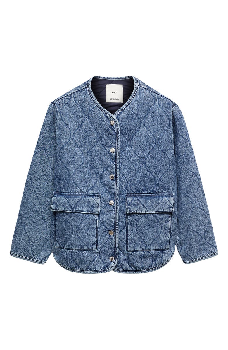 MANGO Quilted Collarless Denim Jacket, Alternate, color,