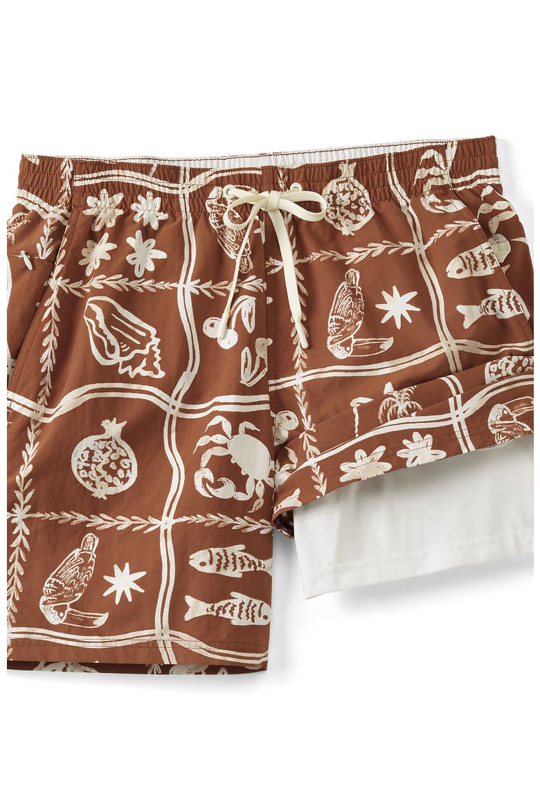 7 Inch Volley Hydroliner Swim Trunks, Alternate, color, Sea Stamp/Ivory/Brown