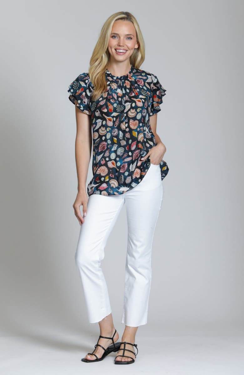 APNY Allover Print Flutter Sleeve Shirt, Alternate, color, Indigo Multi