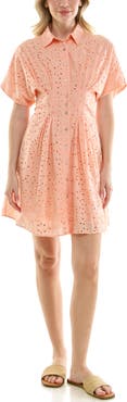 Nicole Miller Cotton Broderie Anglaise Mini Shirtdress