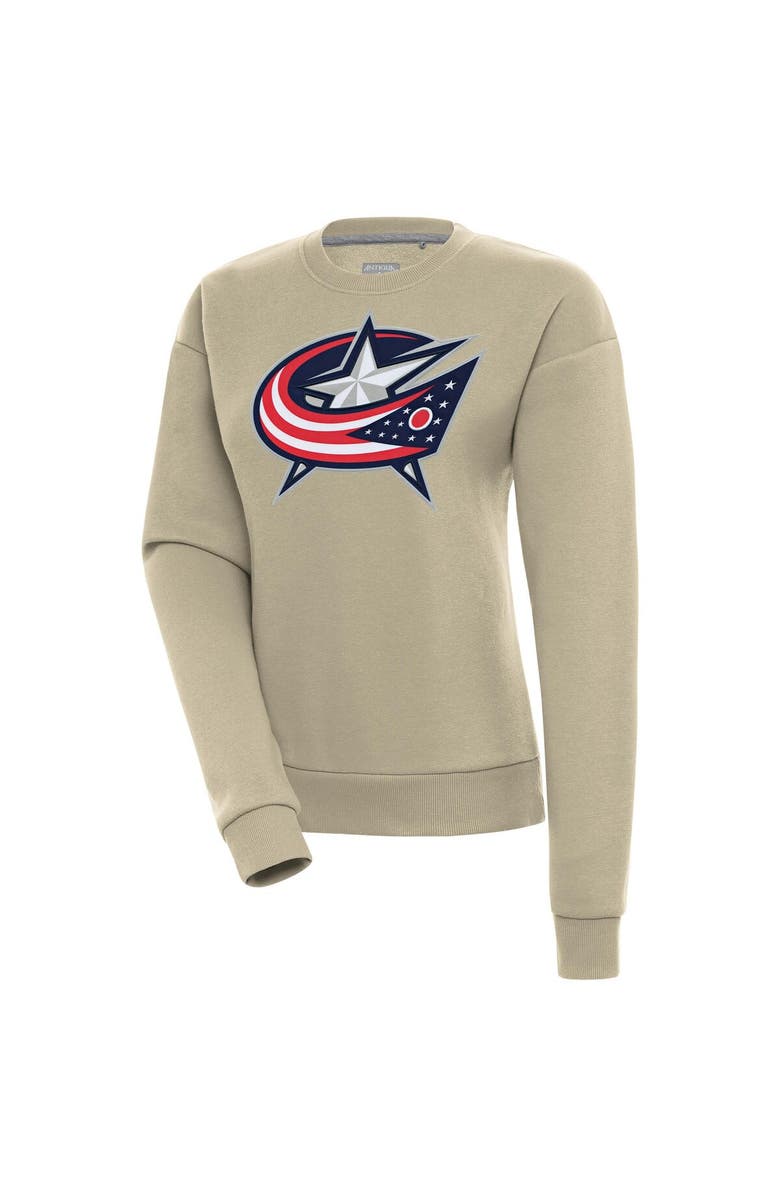 ANTIGUA Women's Antigua Khaki Columbus Blue Jackets Victory Pullover Sweatshirt, Main, color,